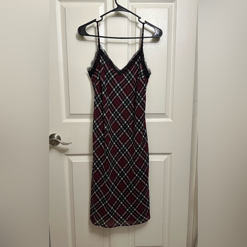 Michael Michael Kors Burgundy Plaid Slip Dress Size 10